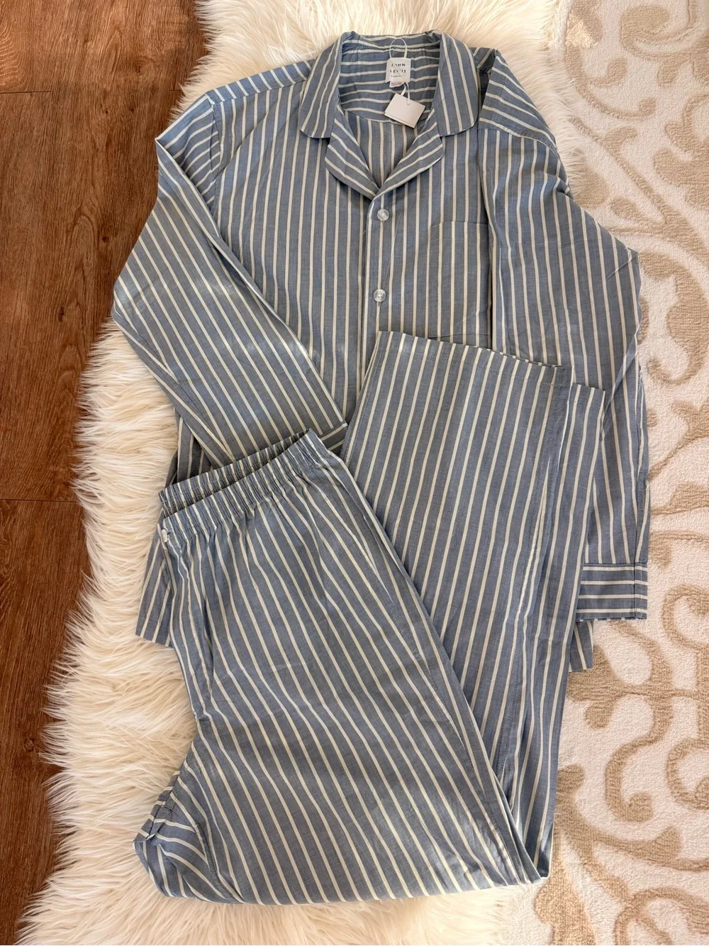 Men's Blue Stripe Pajama Shirt and Pants Set